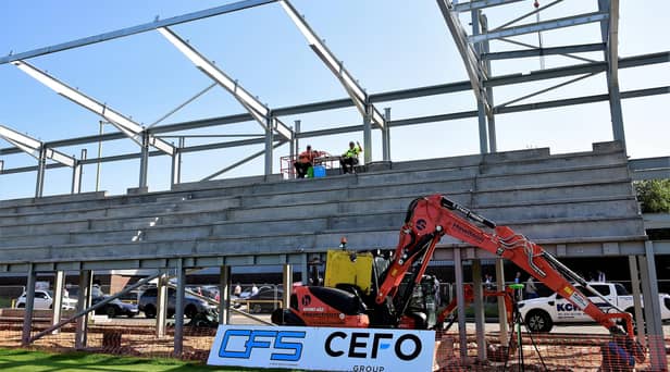 Work is progressing on the new stand, which now has a sponsor
