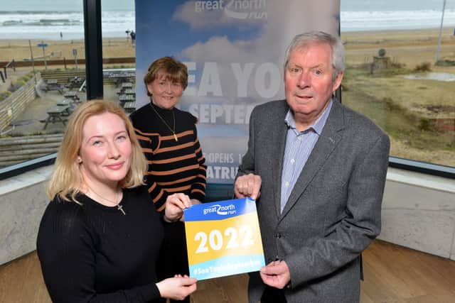 From left Emma Lewell-Buck MP, Leader of South Tyneside Council Cllr Tracey Dixon and Sir Brendan Foster at the ballot launch of the 2022 Great North Run.