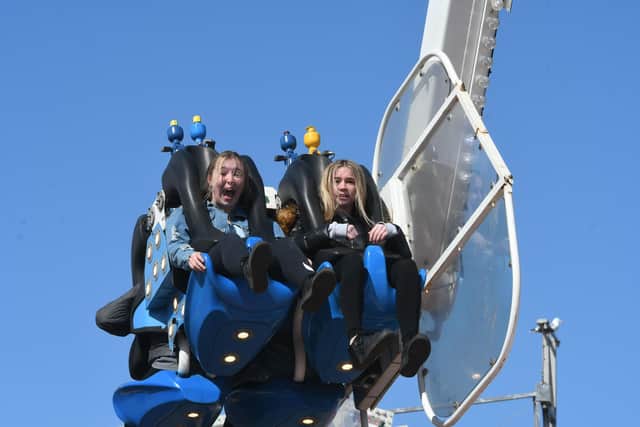 People enjoy new ride the Speed Buzz at Ocean Beach Pleasure Park in South Shields on Monday.