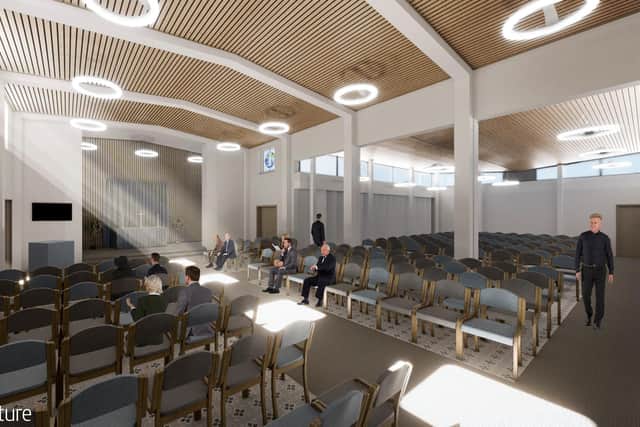 A computer-generated image (CGI) of how the extended crematorium chapel will look.