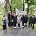 Revd Lesley Jones and Bishop Paul (left) alongside the Jarrow students.