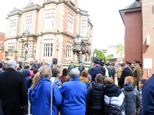 Anzac Day service at the John Simpson Kirkpatrick memorial statue.