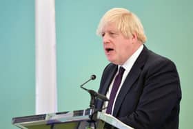 Boris Johnson speaking during the 2021 CBI annual conference, held at The Port of Tyne, South Shields. Picture by FRANK REID