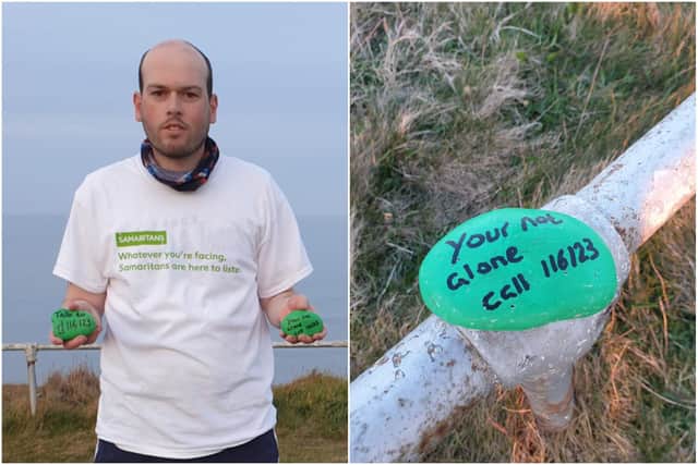 Philip Mclachlan has left messages along the cliff tops in South Shields urging people in distress to seek help.