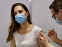 Picture tweeted by the Duke and Duchess of Cambridge showing the Duchess receiving her coronavirus vaccine on Friday at London's Science Museum. Issue date: Saturday May 29, 2021. Copyright: Duke and Duchess of Cambridge.
