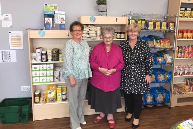 South Tyneside Councillors Ruth Berkley and Eileen Leask  with council leader Tracey Dixon (right) at Horsley Hill Community Pantry.