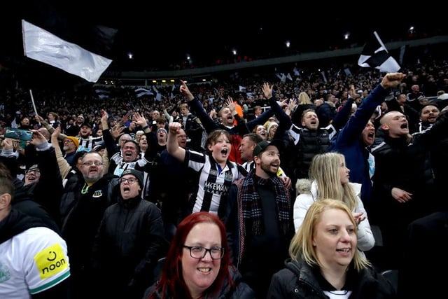 Newcastle fans celebrate Joe Willock's winner against Chelsea