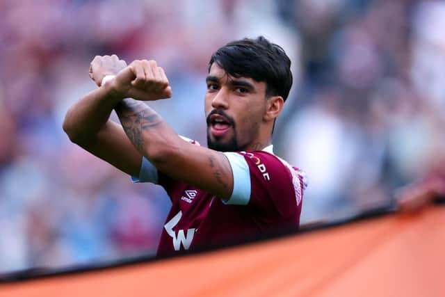 Lucas Paqueta of West Ham during the Premier League match between West Ham United and Tottenham Hotspur at London Stadium on August 31, 2022 in London, United Kingdom. (Photo by Marc Atkins/Getty Images)