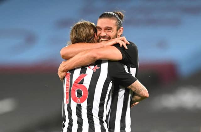 Jeff Hendrick, left, celebrates his goal with Andy Carroll.