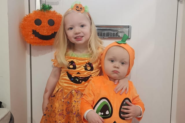 Sophie, age 3 and Arthur, age 1. Orange is definitely their colour!