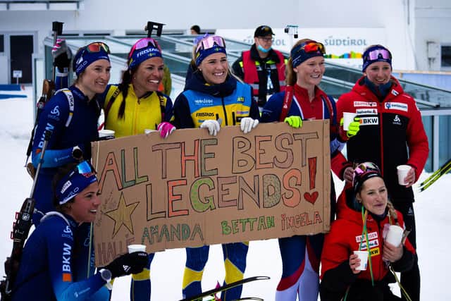 Amanda with other retiring biathletes at the last race of the IBU Cup.
