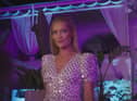Love Island host Laura Whitmore arrives to kill the vibe at the VIP party with the result of the public vote (ITV)