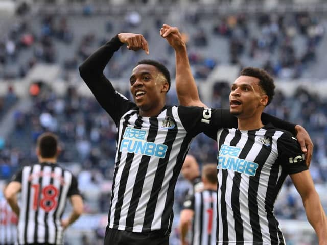 Joe Willock celebrates with Jacob Murphy at Newcastle United. (Photo by Stu Forster/Getty Images)