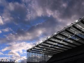 A general view of the sun setting behind the West stand of St James' Park,  during the Premier League match between Newcastle United and Leicester City at St. James Park on January 03, 2021 in Newcastle upon Tyne, England. The match will be played without fans, behind closed doors as a Covid-19 precaution. (Photo by Stu Forster/Getty Images)