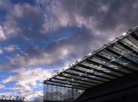 A general view of the sun setting behind the West stand of St James' Park,  during the Premier League match between Newcastle United and Leicester City at St. James Park on January 03, 2021 in Newcastle upon Tyne, England. The match will be played without fans, behind closed doors as a Covid-19 precaution. (Photo by Stu Forster/Getty Images)
