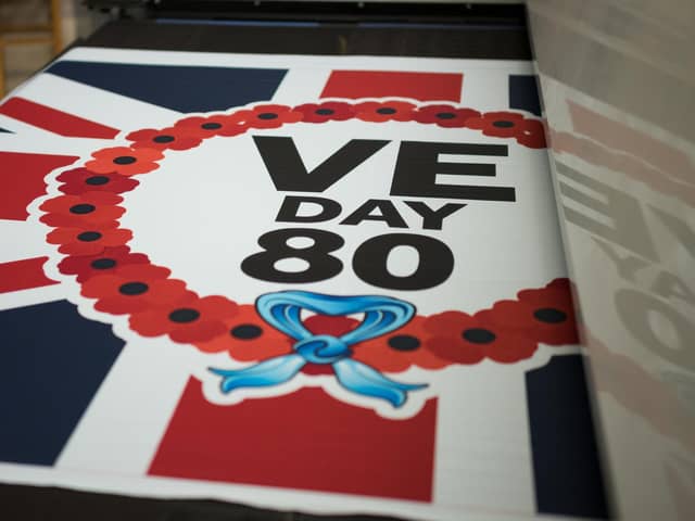 Flags are made at the JW Plant Flag Company ahead of the VE Day 80th anniversary on March 18, 2025 in Leeds.