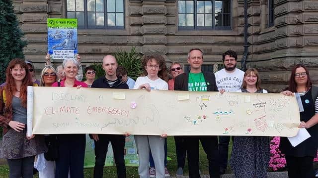 Councillor David Francis with Green Party members and others at a climate change demo outside South Shields town hall in July 2019, before the pandemic.