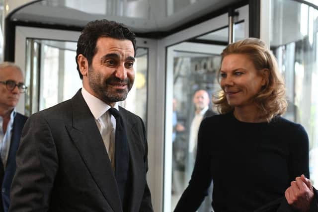 Newcastle United's new director Amanda Staveley and Mehrdad Ghodoussi. (Photo by OLI SCARFF/AFP via Getty Images)