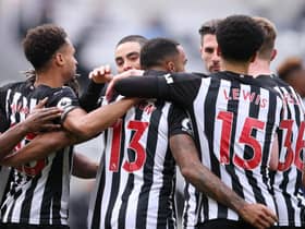 Callum Wilson is mobbed by his team-mates.