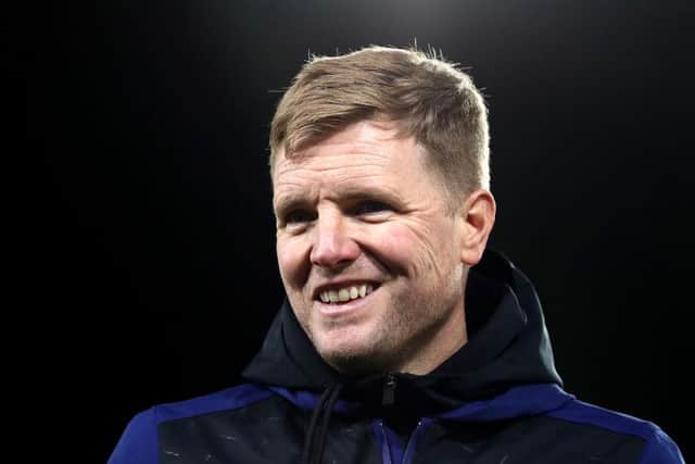Eddie Howe, Manager of Newcastle United speaks to the press after their sides victory during the Premier League match between Leeds United and Newcastle United at Elland Road on January 22, 2022 in Leeds, England. (Photo by George Wood/Getty Images)