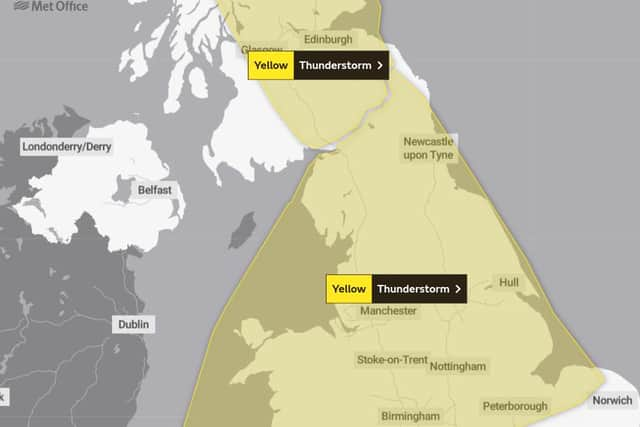 A graphic shared by the Met Office as it issued a thunderstorm and heavy rain alert.