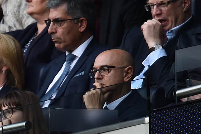 Tottenham Hotspur chairman Daniel Levy (bottom) watches from the stands during the English Premier League football match between Tottenham Hotspur and Watford at Tottenham Hotspur Stadium in London, on January 1, 2019.