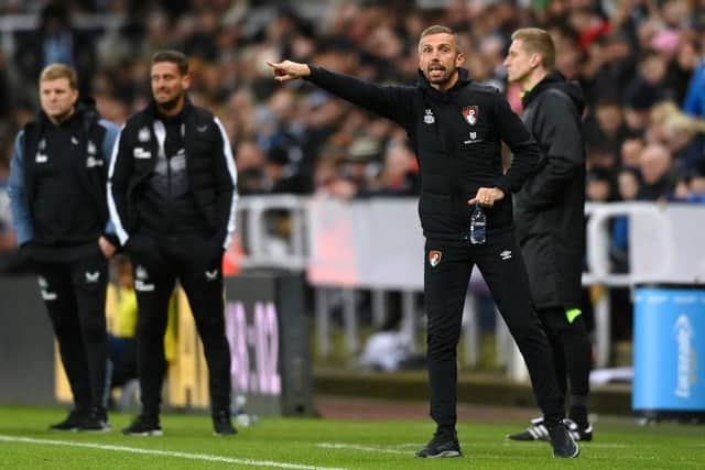 AFC Bournemouth Manager, Gary O'Neil gives his players instructions from the sidelines during the Carabao Cup Fourth Round match between Newcastle United and AFC Bournemouth at St James' Park on December 20, 2022 in Newcastle upon Tyne, England. (Photo by Stu Forster/Getty Images)