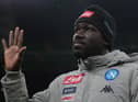 MILAN, ITALY - FEBRUARY 12:  Kalidou Koulibaly of SSC Napoli greets the fans prior to the Coppa Italia Semi Final match between FC Internazionale and SSC Napoli at Stadio Giuseppe Meazza on February 12, 2020 in Milan, Italy.  (Photo by Emilio Andreoli/Getty Images)