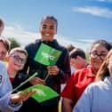 Footballer Shania Hayles visiting a primary school in Gateshead to join pupils, parents and staff in running or walking laps of their sports field. Photo by TyneSight Media