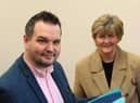 South Tyneside Council Leader Cllr Tracey Dixon with Advanced Financial Solutions owner Chris Adlam, who's business is the 100th to sign the South Tyneside Pledge.