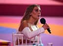 Little Mix's Perrie Edwards during the Brit Awards 2021, held at London's O2 Arena in May. Picture: PA.