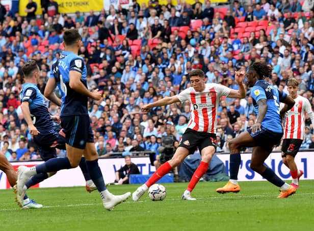 Ross Stewart scores Sunderland's second goal at Wembley