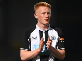 Matty Longstaff of Newcastle in action during the pre-season friendly between Burton Albion and Newcastle United at the Pirelli Stadium on July 30, 2021 in Burton-upon-Trent, England. (Photo by Michael Regan/Getty Images)