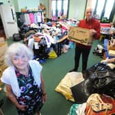 Margaret Gregg and David Smith with Items that have been donated to STARCH (South Tyneside Asylum Refugees Church Help) to send to Ukraine. Picture by FRANK REID.