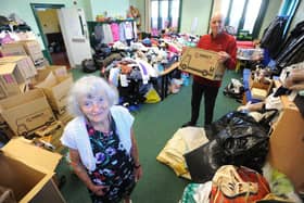 Margaret Gregg and David Smith with Items that have been donated to STARCH (South Tyneside Asylum Refugees Church Help) to send to Ukraine. Picture by FRANK REID.