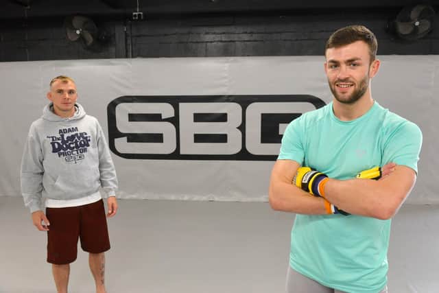 MMA fighter Adam Proctor with coach Alex Enlund ahead of world title fight.