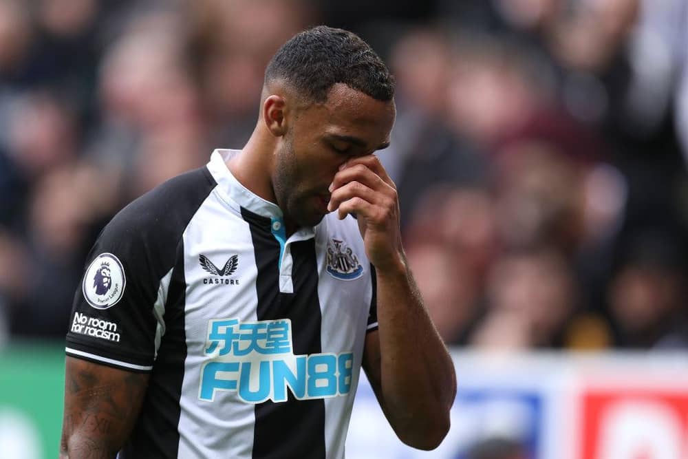 NEWCASTLE UPON TYNE, ENGLAND - AUGUST 15: Callum Wilson of Newcastle United looks dejected as he is substituted during the Premier League match between Newcastle United and West Ham United at St. James Park on August 15, 2021 in Newcastle upon Tyne, England. (Photo by George Wood/Getty Images)