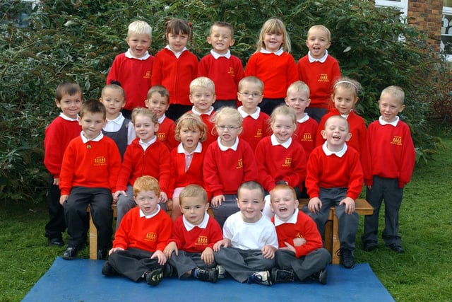 Reception classes at Harton Infants School. These pupils, who were in the classes of Mrs Rutherford, Mrs Hall and Mrs Britton, were all smiles 18 years ago.