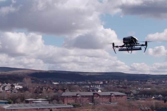 Holland's drone pie in the sky winging its way to a customer (photo: Ben Frith)