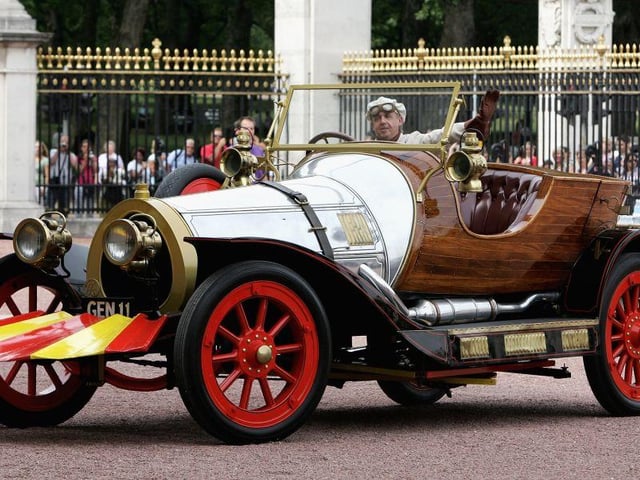 Chitty Chitty Bang Bang. The eponymous flying car from the 1968 musical written by Roald Dahl and based on a book by Ian Fleming
