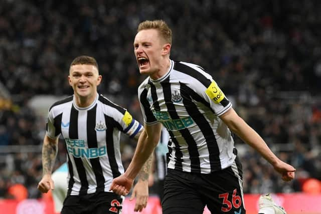 Sean Longstaff celebrates scoring Newcastle United's first goal against Southampton last month.