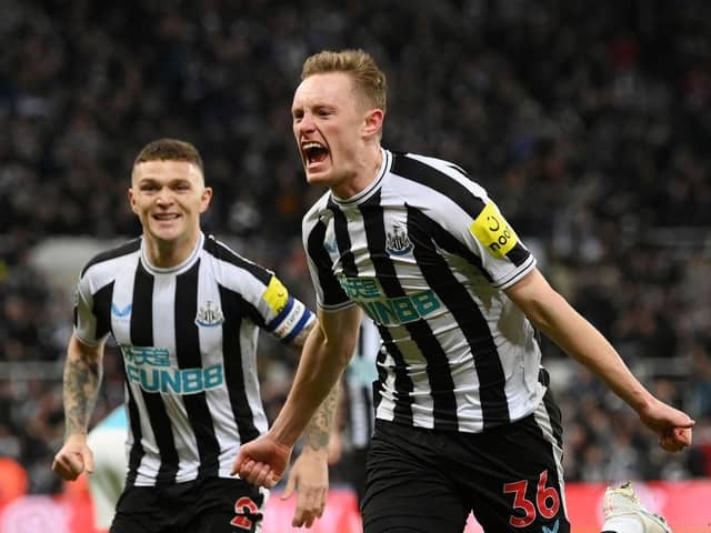 Sean Longstaff celebrates scoring Newcastle United's first goal against Southampton last month.