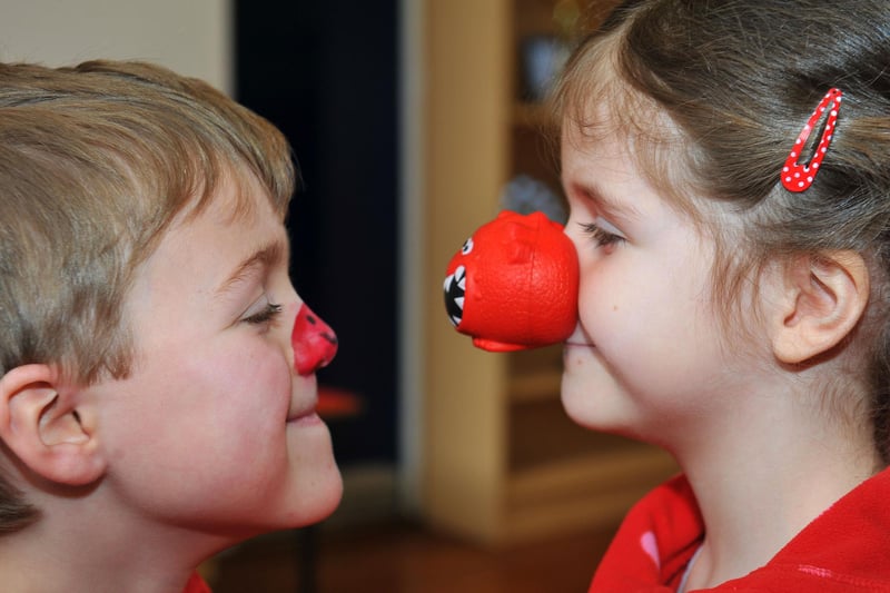 Seaton Carew Holy Trinity Junior School pupils Alfie Sutheran and Eve Menzies showed their support for Red Nose Day in 2013.