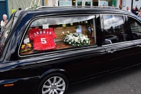 Jack Charlton's funeral car included a floral tribute to his World Cup glory with England in 1966.