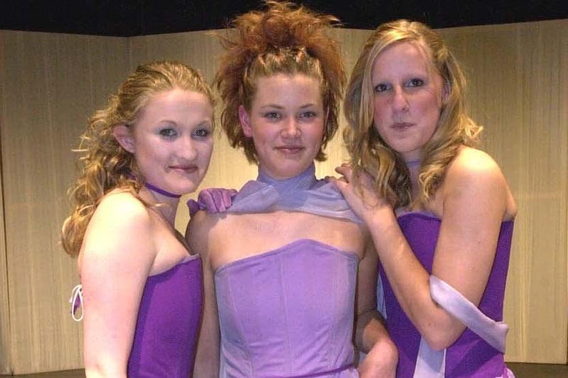 Chesterfield College of Art  end of year fashion  show.. picture shows Victoria Brown,Holly Bednall and Lindsay Duckworth pictured in 2001
