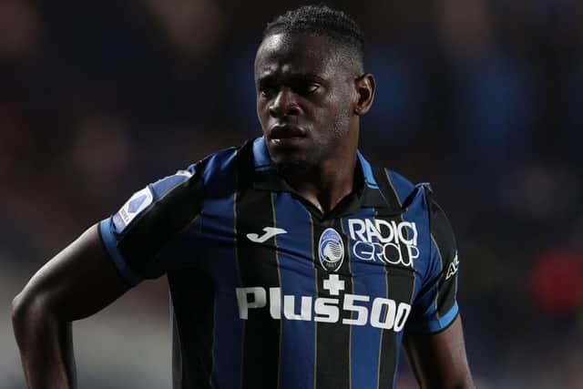 Duvan Zapata of Atalanta BC looks on during the Serie A match between Atalanta BC and Torino FC at Gewiss Stadium on April 27, 2022 in Bergamo, Italy. (Photo by Emilio Andreoli/Getty Images)