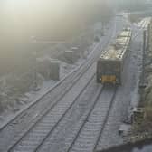 A Metro passes through the reopened line between Pelaw and South Shields.