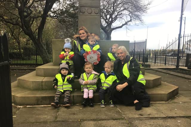 Children and staff from Nurserytime at Westoe Cenotaph.