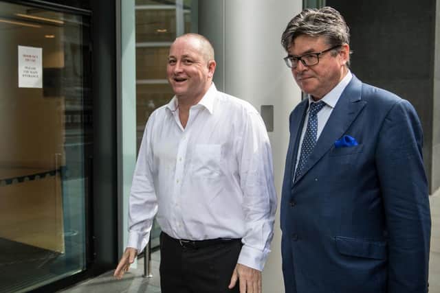 LONDON, ENGLAND - JULY 10: Owner of Sports Direct and Newcastle United, Mike Ashley (L), arrives at the High Court on July 10, 2017 in London, England. Mr Ashley is defending himself against a lawsuit filed by former business associate Jeff Blue. (Photo by Carl Court/Getty Images)