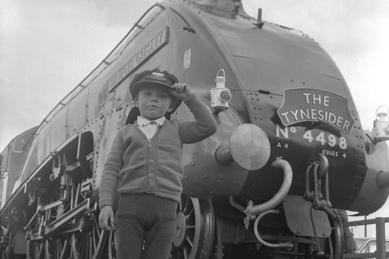 Stephen Atkinson, 3, was pictured next to the Sir Nigel Gresley which was known to take the occasional trip along the branch line at Philadelphia in 1971.
